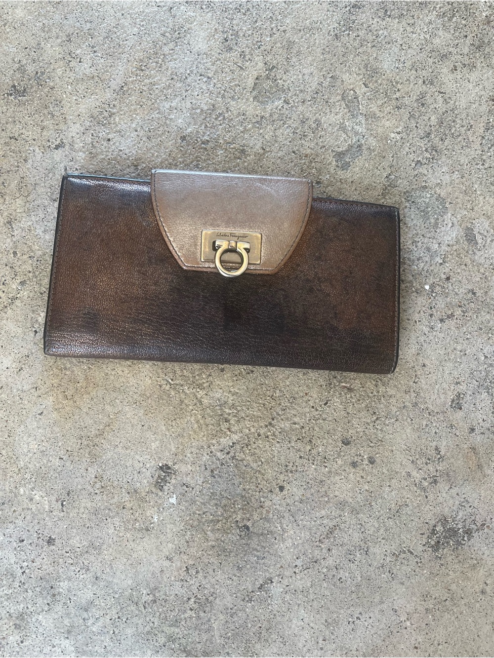 Salvatore Ferragamo Brown Leather Clutch with Gold-Tone Hardware